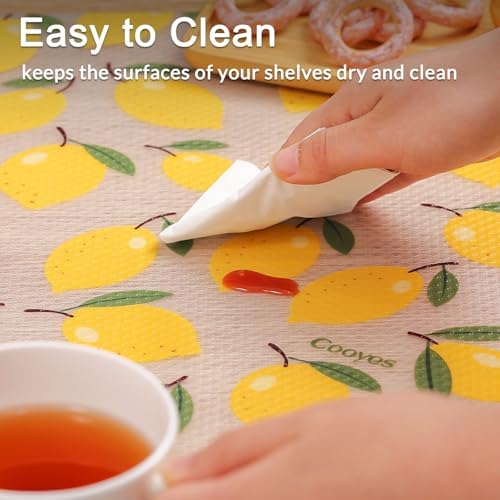Cooyes Shelf Liner, Non-Adhesive Cabinet Liners for Kitchen Drawers, Shelves, Refrigerator, Pantry Storage, Bathroom Closet, Fridge, Durable Waterproof EVA Mats(17.5" W x 360" L, Yellow Lemon) - Image 6
