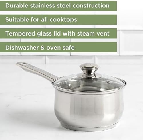 Ecolution Stainless Steel Sauce Pan, Encapsulated Induction Ready Cooking Pot with Glass Lid, Oven Safe, Dishwasher Safe Soup Pot, 2-Quart - Image 2
