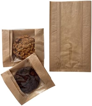 100 Pcs cozymomdeco Korean Made Bakery Bags with Window, Paper Sandwich Bags, Donut To Go, Bakery for Treat, Snack, Cookie Packaging,Pastry Bags (Brown) (Small) by cozymomdeco
