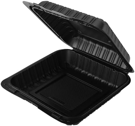 Front Lock MFPP Hinged Food Containers, Black 8" x 8" Vented Clamshell – 1 Compartment Disposable Takeout Boxes, Durable Microwaveable To-Go Containers for Food Service – 150 Pack - Image 5
