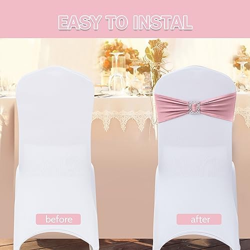 Joccun 60 PCS Spandex Chair Sashes Bows Stretch Chair Cover Band with Buckle Slider Universal Elastic Chair Ties for Wedding Banquet Party Event Decoration (Dusty Pink) - Image 4