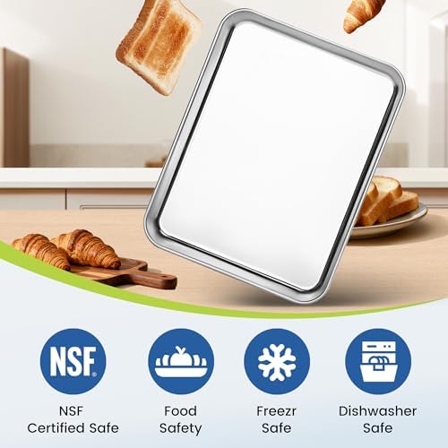 BIEAMA 6 Pack Stainless Steel Toaster Oven Baking Sheets, 10.5 x 8 in | Stainless steel pans with no chemical coating, mirror-polished finish and rolled edges; dishwasher safe, oven safe to 500°F. - Image 5