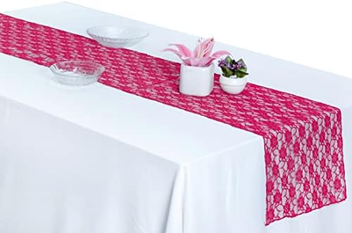 MDS Pack of 12 Wedding 12 x 108 inches Lace Table Runner for Wedding, Decorations for Birthday Parties, Banquets, Graduations, Engagements, Suitable All Dinner Tables - Magenta - Image 3