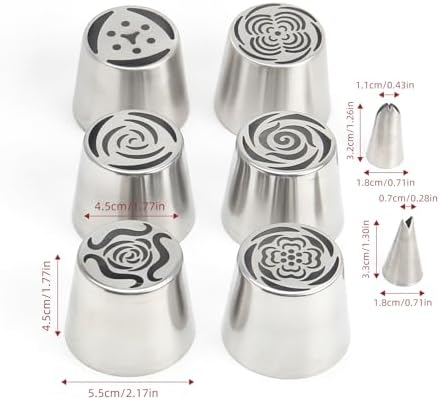 10Pcs Extra Large Russian Piping Tips Set, Stainless Steel Rose Flower Nozzles for Cake Decorating, Includes 6 Extra Large Flower Tips, 2 Leaf Tips, 2 Cloth Piping Bags, Baking Tools - Image 3