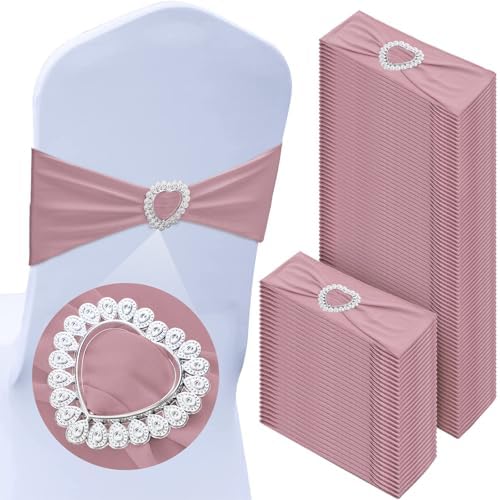 Colingmill 150 Pcs Spandex Chair Sashes Heart Buckle Elastic,Dusty Pink by Colingmill