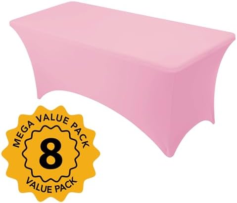 8-Pack Premium Pink Spandex Tablecloths for 6ft Rectangle Tables - Image 2