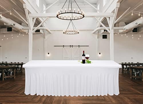 2 Pack White Spandex Table Skirts for 8 Ft Rectangular Tables - Image 7