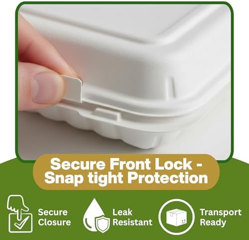 Front Lock MFPP Hinged Container, White, Vented, 1 Compartment, 7" x 7", Disposable Takeout Boxes, Durable Microwaveable To-Go Containers for Restaurant & Food Service,150pc - Image 3