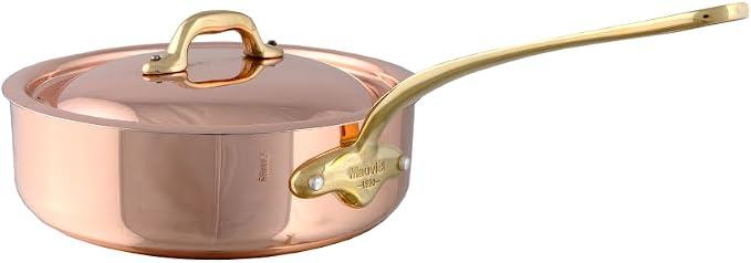 Mauviel M'Heritage 150 B 1.5mm Polished Copper & Stainless Steel Saute Pan With Lid, And Brass Handle, 1-qt, Made in France by Mauviel