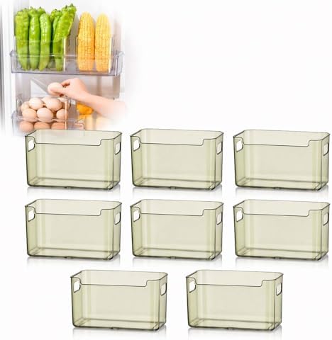 Crystal Clear Freezer Storage Bins, Crack-Resistant Plastic Fridge Storage Bins with Built-in Handles, BPA-Free Organization Containers for Refrigerator, Pantry Kitchen Cabinets (B-7 in,8) by Unknown