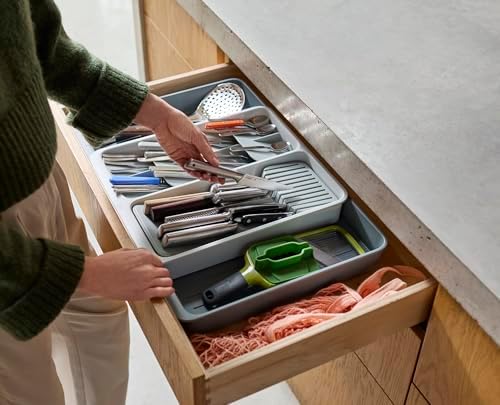Joseph Joseph DrawerStore Expanding Tiered Flatware Cutlery Tray with Knife Organizer, Expandable In-Drawer Space-Saving Kitchen Storage, Recycled Plastic - Image 3