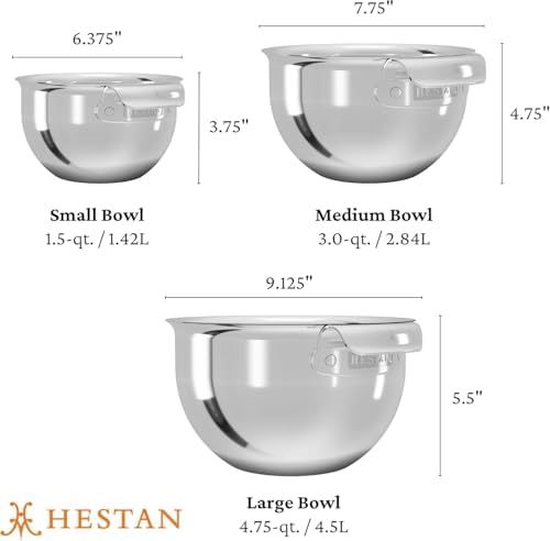 Hestan Provisions – 3-Piece Stainless Steel Mixing Bowl Set – 1.5qt, 3qt, and 4.75qt, Nesting Design - Image 2