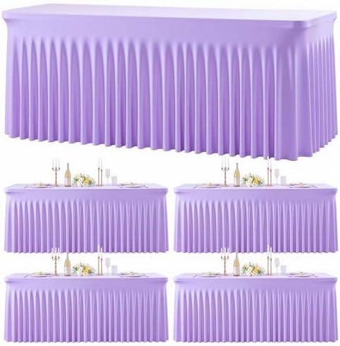 Besutolife 4 Pack Purple Spandex Tablecloth for 8ft Rectangle Tables Fitted Table Cloth Stretch Table Covers Skirt 8ft Rectangular Tablecloths for Banquet Parties Wedding Decorations by Besutolife
