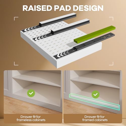 Seinloes 2Pack Pull out Cabinet Organizer 21"Deep with 4 Adjustable Dividers,Expandable（12.1"-20.4"W） Pots and Pans Organizer Under Cabinet with Raising Pad for Framed Cabinets,Slide out Drawers,White - Image 3