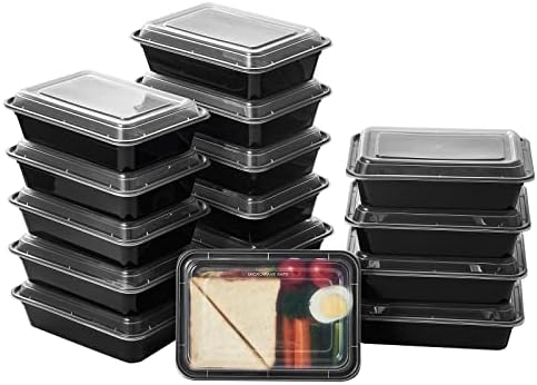 FULING 32 oz 50Pack Plastic Meal Prep Food Storage Containers with Lids Reusable 1 Compartment To Go Lunch Box Black Extra Large &Thick Microwave Freezer Dishwasher Safe BPA Free Stackable by FULING