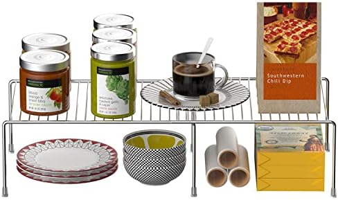 Kitchen Cabinet Expandable Shelf Organizers Set of 4, Adjustable Metal Wire Pantry Storage Shelves, Plate Dish Organizer Rack for Cabinets, Cupboard, Counter, Freezer, Countertop, Chrome - Image 4