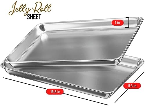 Aluminum Baking Sheet Set, 2 Pack Sheet Pan, Commercial Quality Cookie Sheets for Baking or Roasting Non-Stick, 15 x 10 Inch Warp Resistant Aluminum Jelly Roll Baking Pan - Image 2