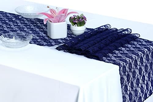 MDS Pack of 15 Wedding 12 x 108 inches Lace Table Runner for Wedding, Decorations for Birthday Parties, Banquets, Graduations, Engagements, and Runners fit Rectangle Round Table - Navy Blue by MDS