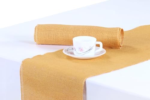 MDS® Pack of 25 Natural Burlap Table Runner, 12 x 72 Inch, Jute Rustic Farmhouse Boho Table Decor for Wedding Reception, Dining Table, Bridal Shower, Baby Shower & Party Decorations - Gold by MDS