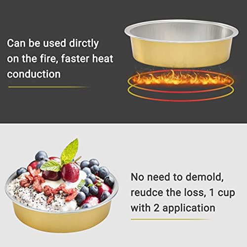 Beasea Aluminum Foil Pie Pan 4 inch Round Oven Baking Mini Cake Pan, 20 Pcs 8 Oz Aluminum Pie Pan Tin Golden Tart Pans for Pie Tart Quiche - Image 3