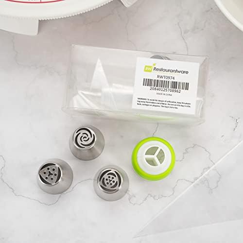 Restaurantware Pastry Tek Russian Piping Tips Set 18 Piece Durable Cake Decorating Kit - 7 Piping Tips 10 Piping Bags Stainless Steel Piping Bags And Tips Set 1 Tri-Color Coupler - Image 4
