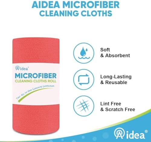 AIDEA Microfiber Cleaning Cloth-330 Sheets 6 Roll, Red Shop Rags 11×9" - Image 3
