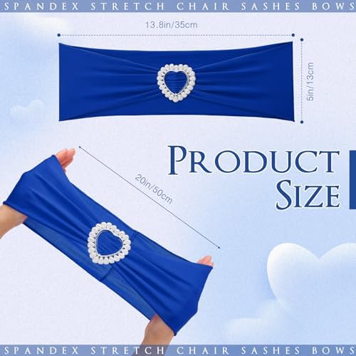 Colingmill 150 Pcs Spandex Chair Sashes Heart Buckle Elastic,Royal Blue - Image 2