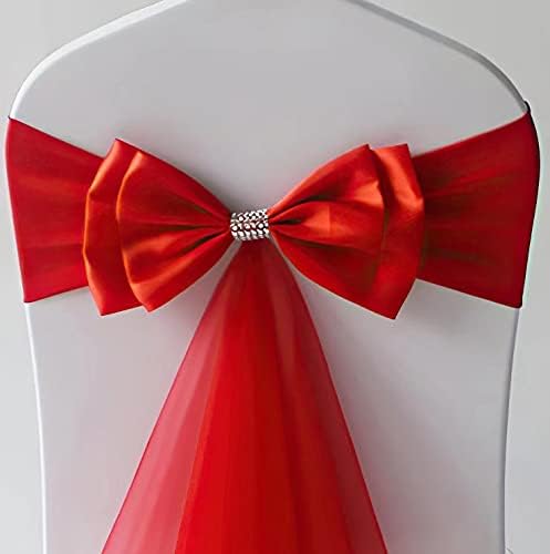 10Pcs Stretch Satin Chair Sashes Bows Chair Bands Decor for Hotel Wedding Reception Party Event Chair Cover Decoration Red - Image 2