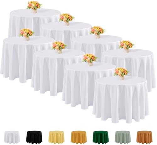 Fitable 8 Pack White Round Tablecloths - 120 Inches in Diameter by Fitable
