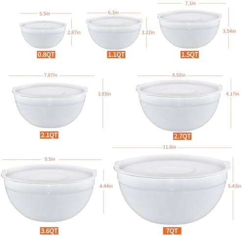 White Mixing Bowls With Airtight Lids,Stainless Steel Bowl,Salad Bowls 7 Piece Colorful Nesting Bowl White Kitchen Accessories,Size 7,3.6,2.7,2.1,1.5,1.1,0.8QT Stackable Design - Image 2