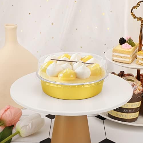 Beasea Disposable Pie Tins 4 Inch, 100 Pack Mini Tart Pans with Lids, 8 Oz Golden Aluminum Pie Pan Tin Tart Pans Round Oven Baking Mini Cake Pan for Pie Tart Quiche - Image 5