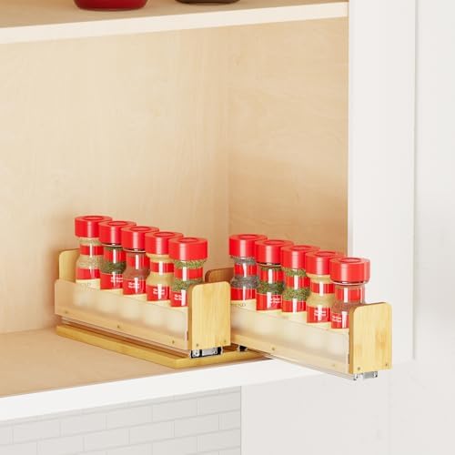 SpaceAid Bamboo Pull Out Spice Rack Organizer for Cabinet, Heavy Duty Slide Out Seasoning Kitchen Pantry Sliding Vertical Organization, 5.1" Wide, 2 Drawers(2" Wide), 1-Tier, Natural by SpaceAid