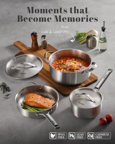 Stainless Steel Cookware Set, 8 Pcs Tir-Ply Pots and Pans Set, PFOA&PTFE Free, Dishwasher&Oven Safe, Kitchen Induction Compatible, ollas de acero inoxidable para cocinar - Image 4