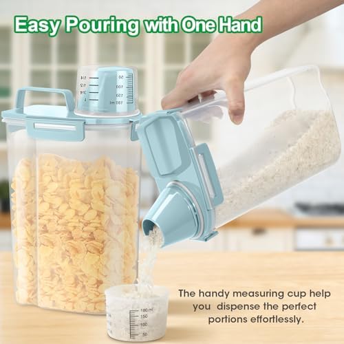 TBMax Rice Container Cereal Storage Container 2 Pack 5 Lbs, Plastic Kitchen Pantry Food Storage Container with Cup, Small Pet Dog Cat Food Dispenser -Blue - Image 4