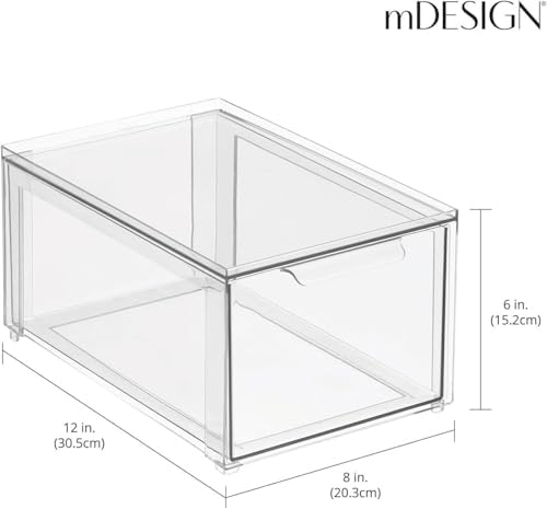 mDesign Plastic Stackable Bathroom Storage with Pull Out Bin Organizer Drawer for Cabinet, Vanity, Shelf, Cupboard, Cabinet, or Closet Organization - Lumiere Collection - Clear - Image 3