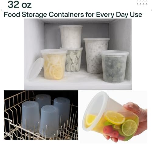 Reusable Plastic BPA-Free Food Storage Deli Container Leak‑Proof | 32oz, 24 set, Heavy Duty, Microwave, Freezer & Dishwasher Safe, Stackable - Image 3