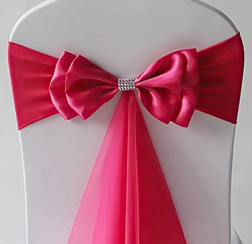 50Pcs Stretch Satin Chair Sashes Bows Chair Bands Decor for Hotel Wedding Reception Party Event Chair Cover Decoration Rose Red - Image 2