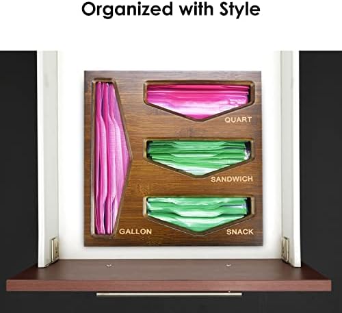 Bamboo Bag Storage Organizer for Kitchen Drawer, Baggie organizer, Compatible with Gallon, Quart, Sandwich and Snack Variety Size Bags (Vintage Brown) - Image 2