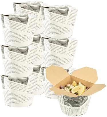 Restaurantware Bio Tek 4 x 3.4 x 3.7 Inch Food Containers 50 Durable Noodle Boxes - Disposable Sustainable Newsprint Paper 26-Ounce Takeout Boxes Round For Takeouts And Delivery Or Picnics by Restaurantware