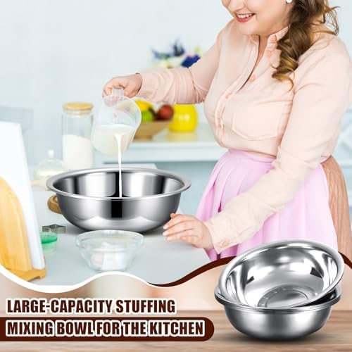 Nuogo 4 Pcs Stainless Steel Mixing Bowls Metal Mixing Bowls Extra Large Basin Salad Basin Deeper Edge Dishwasher Safe Mirror Finish for Home and Commercial, Silver (13 Inch 8 Qt) - Image 3