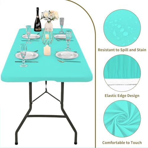 6 Pack Stretch Table Top Cap Cover, Aqua, 30" x 96" - Image 3