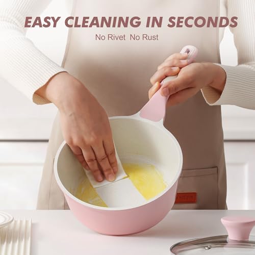 SENSARTE Ceramic Nonstick Saucepan with Lid 1.5 QT, PTFE/PFAS Free, Pink - Image 5