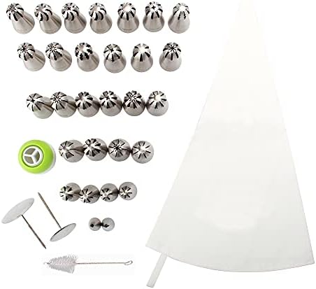 27 Pcs Stainless Steel Seamless Russian Flower Ball Piping Tips Set by ChooYes