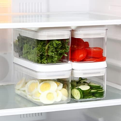 Felli Flip Tite Food Storage Container with Lid 4” RECTANGLE Airtight Ring Flip Lock Top, Stackable Acrylic Canister Set for Kitchen Fridge Pantry Organizer, Veggie Fruit Tea Bag Snack (1.1 qt) - Image 2