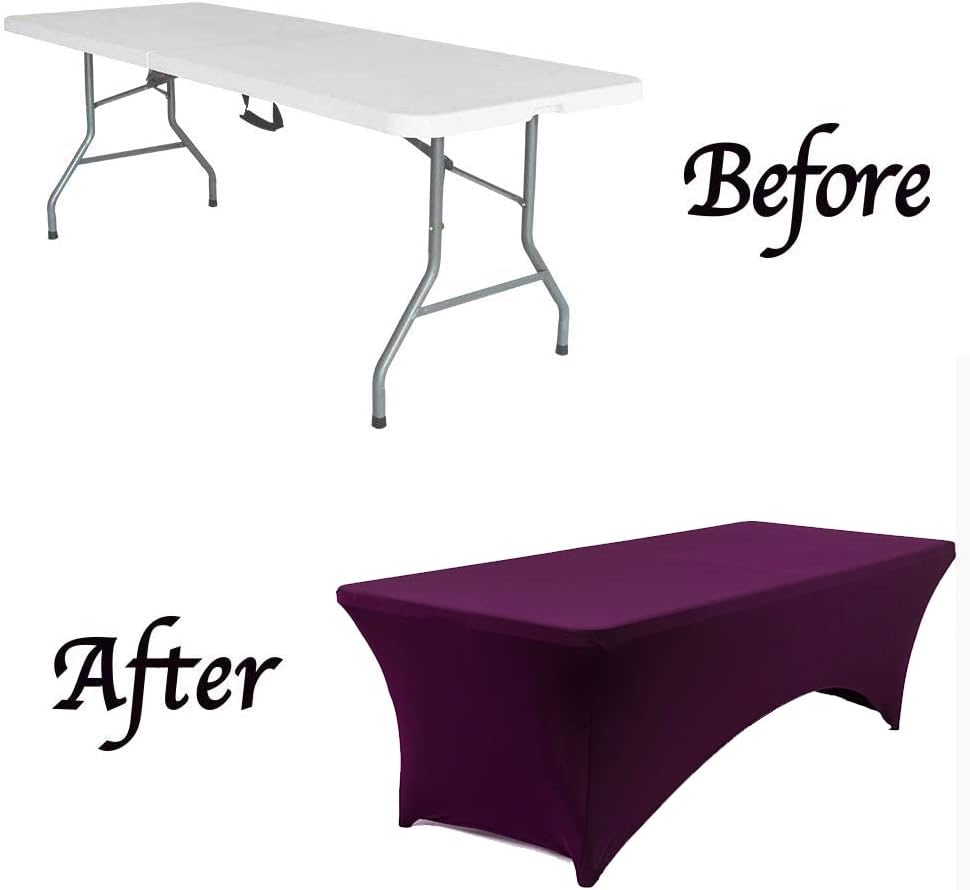 MDS® Pack of 12 Spandex Tablecloth 8FT Tight Fitted Stretch Table Cover – Washable Wrinkle-Free Reusable Elastic Patio Tablecloth for Wedding, Party, Banquet, Trade Show, Event Décor - Eggplant - Image 5