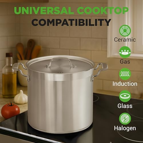 NutriChef Stainless Steel Cookware Stock Pot - 24 Quart, Heavy Duty Induction Soup Pot With Lid, Induction, Ceramic, Glass and Halogen Cooktops Compatible - NCSPT24Q - Image 5
