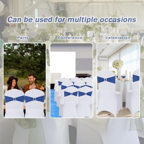 Joccun 120 PCS Spandex Chair Sashes Bows Stretch Chair Cover Band with Buckle Slider Universal Elastic Chair Ties for Wedding Banquet Party Event Decoration (Navy) - Image 7