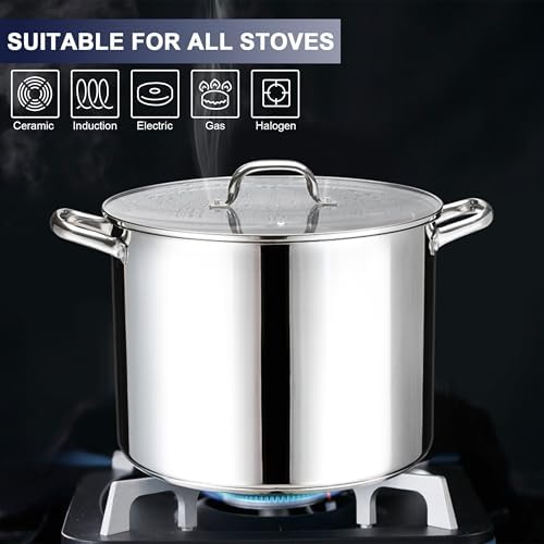 LIANYU 14 QT Stainless Steel Large Stock Pot,Heavy Stockpot with Glass Lid - Image 4