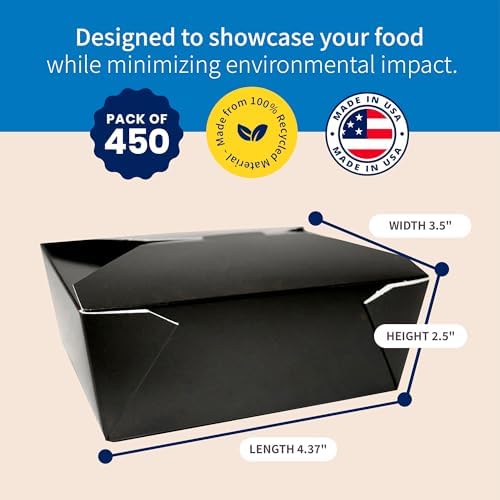 FC Meyer MeyerPak #1 Take Out Cartons, Leak & Grease Resistant Take Out Boxes, To Go Food Containers, 4 3⁄8” x 3 1⁄2” x 2 1⁄2“, Black, Pack of 450 - Image 2