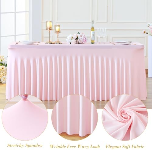Besutolife 2 Pack Pink Spandex Tablecloth for 8ft Rectangle Tables Fitted Table Cloth Stretch Table Covers Skirt 8ft Rectangular Tablecloths for Banquet Parties Wedding Decorations - Image 6